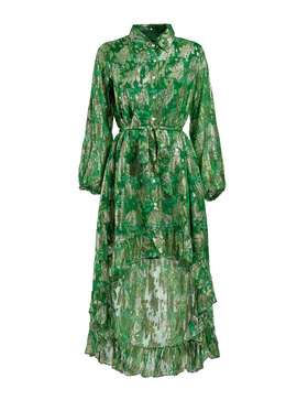 Ble Φορεμα Ασυμμετρο με Μακρυ Μανικι Πρασινο με Lurex one Size (Viscose Georgette)