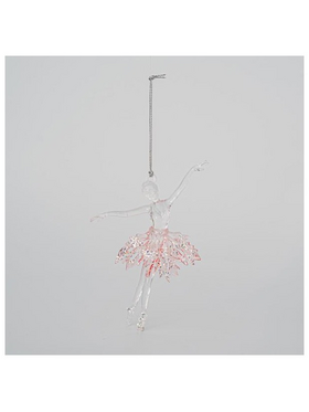 Ακρυλικη Μπαλαρινα, Διαφανη, με ροζ Φουστα, 9,5x15cm