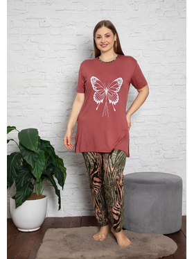 Πιτζαμα γυναικεία Viskoz Baki Collection Butterfly Μπορντώ