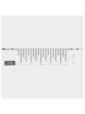 Βροχη, 144 led 3mm, 36v, Επεκταση εωσ 3, με Μετασχηματιστη, Προεκταση Παροχης 300cm, Διαφανο Καλωδιο, Λευκο Led, 300x60cm (5/7/5/7), Ιρ44