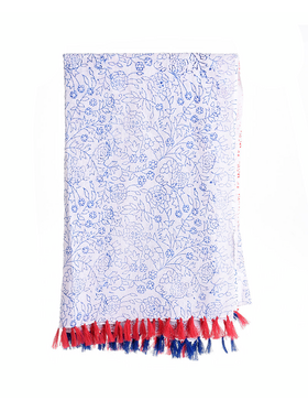 Ble Φουλαρι/παρεο Μπλε/λευκο με Κοκκινα Φουντακια 100χ180 (100% Cotton)
