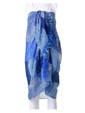 Ble Φουλαρι/παρεο Μπλε με Σχεδια και Φουντακια 100χ180 (100% Cotton).