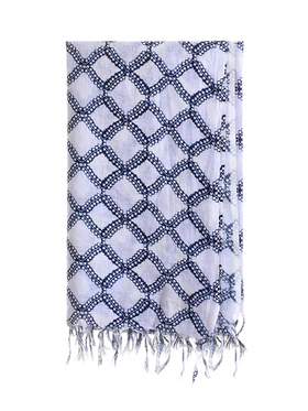 Ble Φουλαρι/παρεο Λευκο με Μπλε Σχεδια 180χ100 (100%cotton)