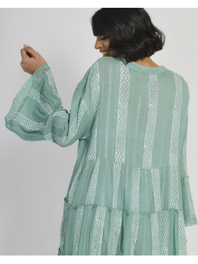 Ble Φορεμα/καφτανι Πρασινο με Λευκα Σχεδια και Lurex one Size (100% Viscose)