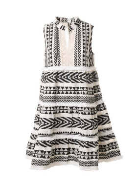 Ble Φόρεμα Κοντό Αμάνικο Ασπρόμαυρο με Σχέδια m/l (100% Cotton) 5-41-444-0038