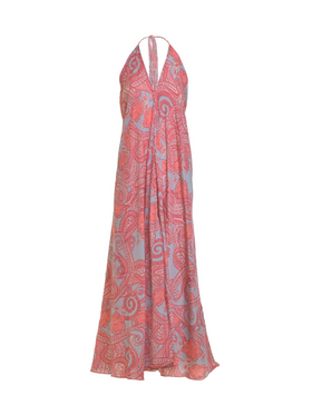 Ble Φορεμα Αμανικο σε Ροζ/γκρι Χρωμα με Χρυσες Λεπτομερειες one Size (100% Crepe)
