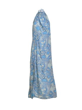 Ble Φορεμα Αμανικο σε Μπλε/γκρι Χρωμα με Χρυσες Λεπτομερειες one Size (100% Crepe) .