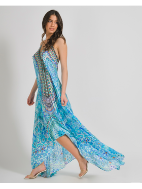Ble Φορεμα Αμανικο Τυρκουαζ με Σχεδια one Size (100%viscose Modal)
