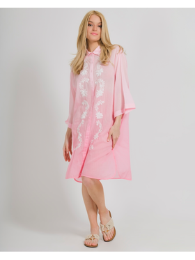 Ble Πουκαμισο σε ροζ Χρωμα με Κεντημα one Size (100% Cotton)