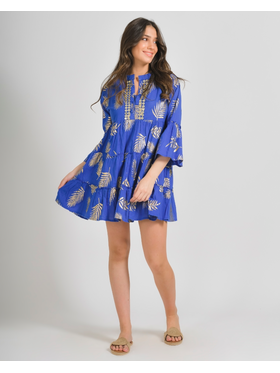 Ble Φορεμα σε Μπλε Χρωμα με Χρυσα Σχεδια ονε Size (100% Cotton)