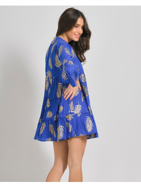 Ble Φορεμα σε Μπλε Χρωμα με Χρυσα Σχεδια ονε Size (100% Cotton)