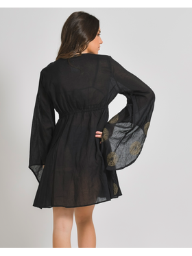 Ble Φορεμα/καφτανι σε Μαυρο Χρωμα με Χρυσα Σχεδια ονε Size (100% Cotton)