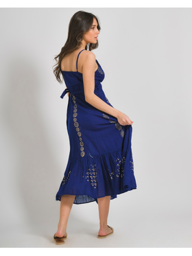 Ble Φορεμα Κρουαζe Αμανικο σε Μπλε Χρωμα με Χρυσα Σχεδια ονε Size (100% Cotton)