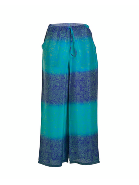 Ble Παντελονα Εμπριμε σε Μπλε/πρασινο Χρωμα με Σχεδια one Size (28%silk / 72% Crepe)