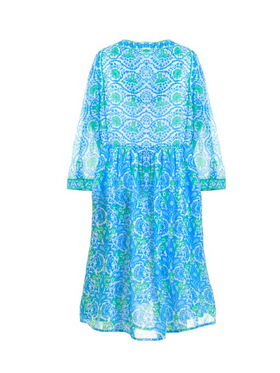 Ble Φορεμα me 3/4 Maniki Πρασινο/μπλε με Σχεδια ονε Size (100% Cotton)