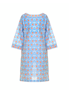 Ble Φορεμα/tunic Πορτοκαλι/μπλε με Σχεδια ονε Size (100% Cotton)