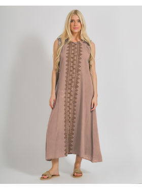 Ble Φορεμα Μακρυ Αμανικο Μπεζ /Ροζ με Σχεδια one Size (100% Cotton)