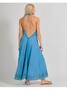 Ble Φορεμα Μακρυ Amaniko Τυρκουαζ one Size (100% Cotton).