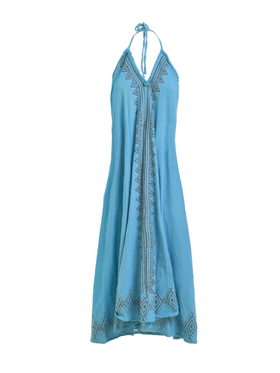 Ble Φορεμα Μακρυ Amaniko Τυρκουαζ one Size (100% Cotton).
