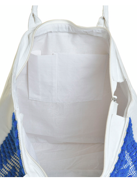 Ble Τσαντα Υφασματινη Λευκη/μπλε 18x15 (100% Cotton)