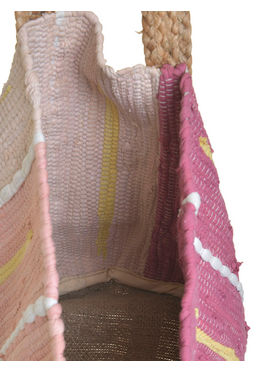 Ble Τσαντα Υφασματινη Μπεζ/ροζ me Ψαθινο Χερουλι 16x24 (100% Recycled Cotton)