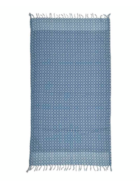 Ble Πετσετα Διπλης Οψης Μπλε με Λευκα Σχεδια180χ100 (100% Cotton)
