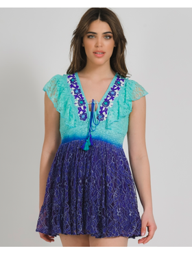 Ble Φορεμα Konto Αμανικο σε Τυρκουαζ/μπλε Χρωμα Ομπρε one Size (100% Cotton)