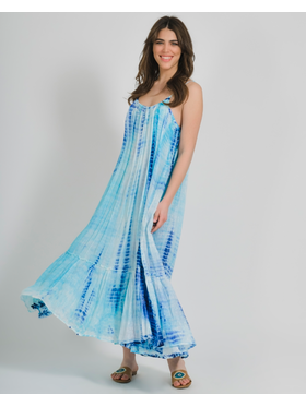 Ble Φορεμα Μακρυ Αμανικο σε Μπλε/γαλαζιο Χρωμα με Lurex one Size (100% Cotton)