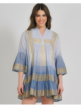 Ble Φορεμα/καφτανι σε Μπλε-Γκρι Χρωμα και Χρυσες Λεπτομερειες one Size (100% Cotton)