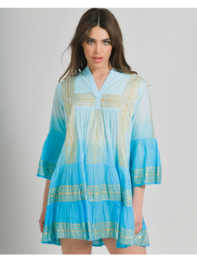 Ble Φορεμα/καφτανι σε Τυρκουαζ Χρωμα και Χρυσες Λεπτομερειες one Size (100% Cotton)