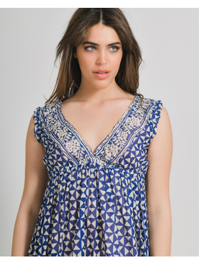 Ble Φορεμα Μακρυ Αμανικο Ασπρο/μπλε one Size (100% Cotton).