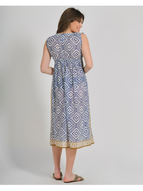 Ble Φορεμα Μακρυ Αμανικο Ασπρο/μπλε με Μουσταρδι Λεπτομερειες one Size (100% Cotton).