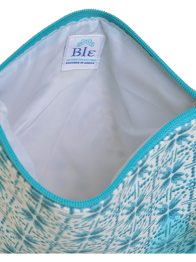 Ble Τσαντακι Υφασματινο Γαλαζιο/λευκο με Σχεδια (50%cotton 50% Polyester)