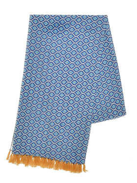 Ble Φουλαρι/παρεο Μπλε Εκρου με Σχεδια και Μουσταρδι Κροσσια 100χ180 (100% Cotton)