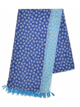 Ble Φουλαρι/παρεο Μπλε με Μαργαριτες και Κροσσια 100χ180 (100% Cotton)