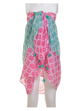 Ble Φουλαρι/παρεο Πρασινο/ροζ με Σχεδια 180χ100 (100%cotton)