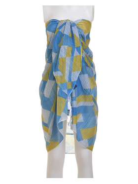 Ble Φουλαρι/παρεο Μπλε/λευκο/κιτρινο με Γεωμετρικα Σχεδια 180χ100 (100%cotton)