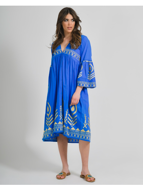Ble Φορεμα σε Μπλε Χρωμα με Χρυσα Σχεδια one Size (100% Cotton)