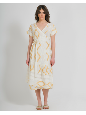 Ble Φορεμα Κρουαζε σε Λευκο Χρωμα με Χρυσα Σχεδια one Size (100% Cotton)