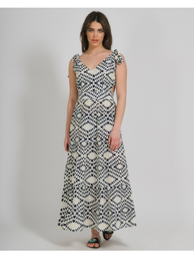 Ble Φορεμα Μακρυ Αμανικο σε Μπλε/λευκο Χρωμα one Size (100% Cotton)