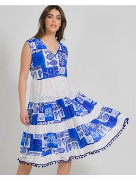 Ble Φορεμα Αμανικο Μπλε Λευκο με Ψαρια s/m ( 100% Cotton)
