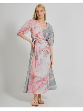 Ble Φορεμα Μακρυ Κρουαζε Ροζ/γκρι ''marble'' one Size (100%cotton)