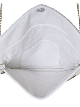 Ble Τσαντακι Υφασματινο Λευκο με Μαυρεσ/χρυσες Χαντρες (100% Cotton)