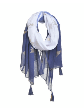 Ble Φουλαρι/παρεο Λευκο Μπλε Ομπρε με Σχεδια 100χ180 (100% Cotton)