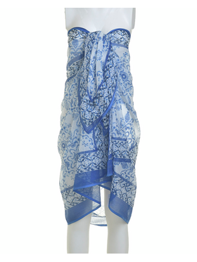Ble Φουλαρι/παρεο Λευκο Μπλε με Σχεδια 180χ100 (100%cotton)
