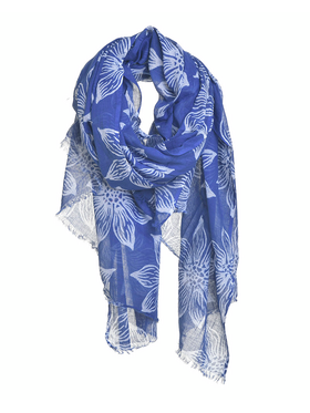 Ble Φουλαρι/παρεο Μπλε με Λευκα Λουλουδια 100x180 (100% Cotton)