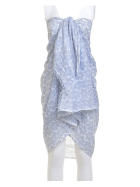 Ble Φουλαρι/παρεο Λευκο με Μπλε Λουλουδια 100x180 (100% Cotton)