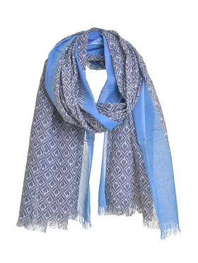 Ble Φουλαρι/παρεο Γκρι-Μπλε με Σχεδια 100x180 (100% Cotton)