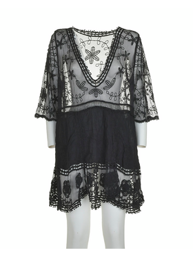 Ble Φορεμα/καφτανι Μαυρο με Δαντελα one Size (100% Cotton)