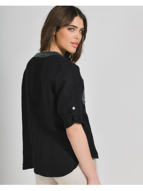 Ble Πουκαμισο/μπλουζα σε Μαυρο Χρωμα one Size (100% Linen)